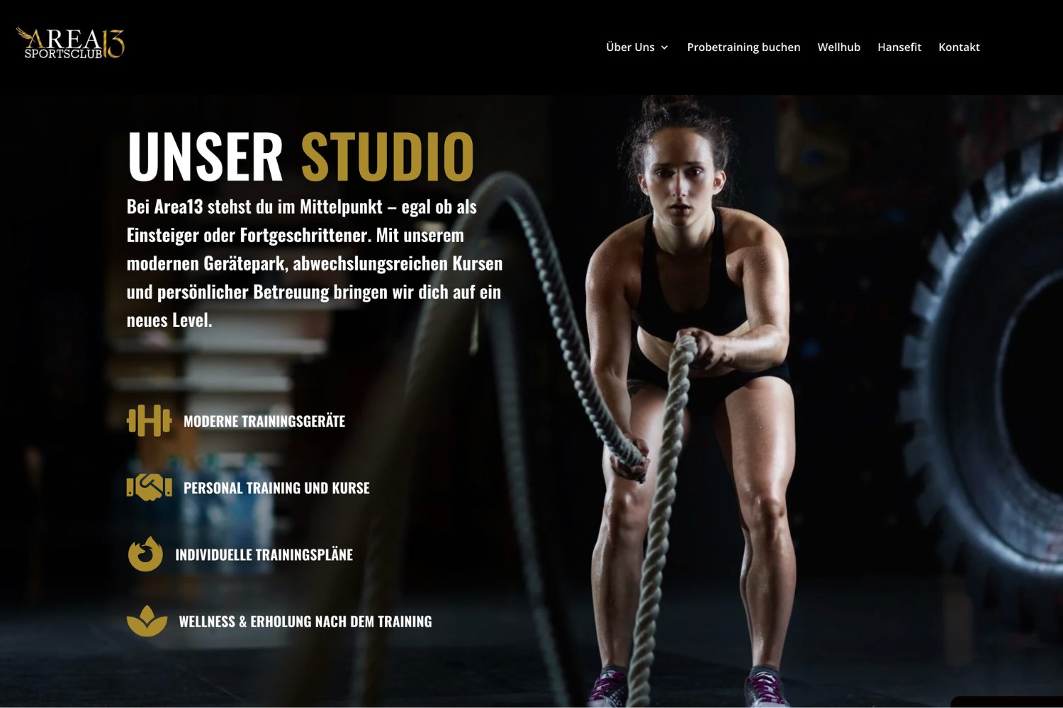 Webprojekt von Lara Stehlin Digital in Ettenheim und Umgebung: Redesign der Website des Fitnessstudios Area13 Sportsclub in Ettenheim.