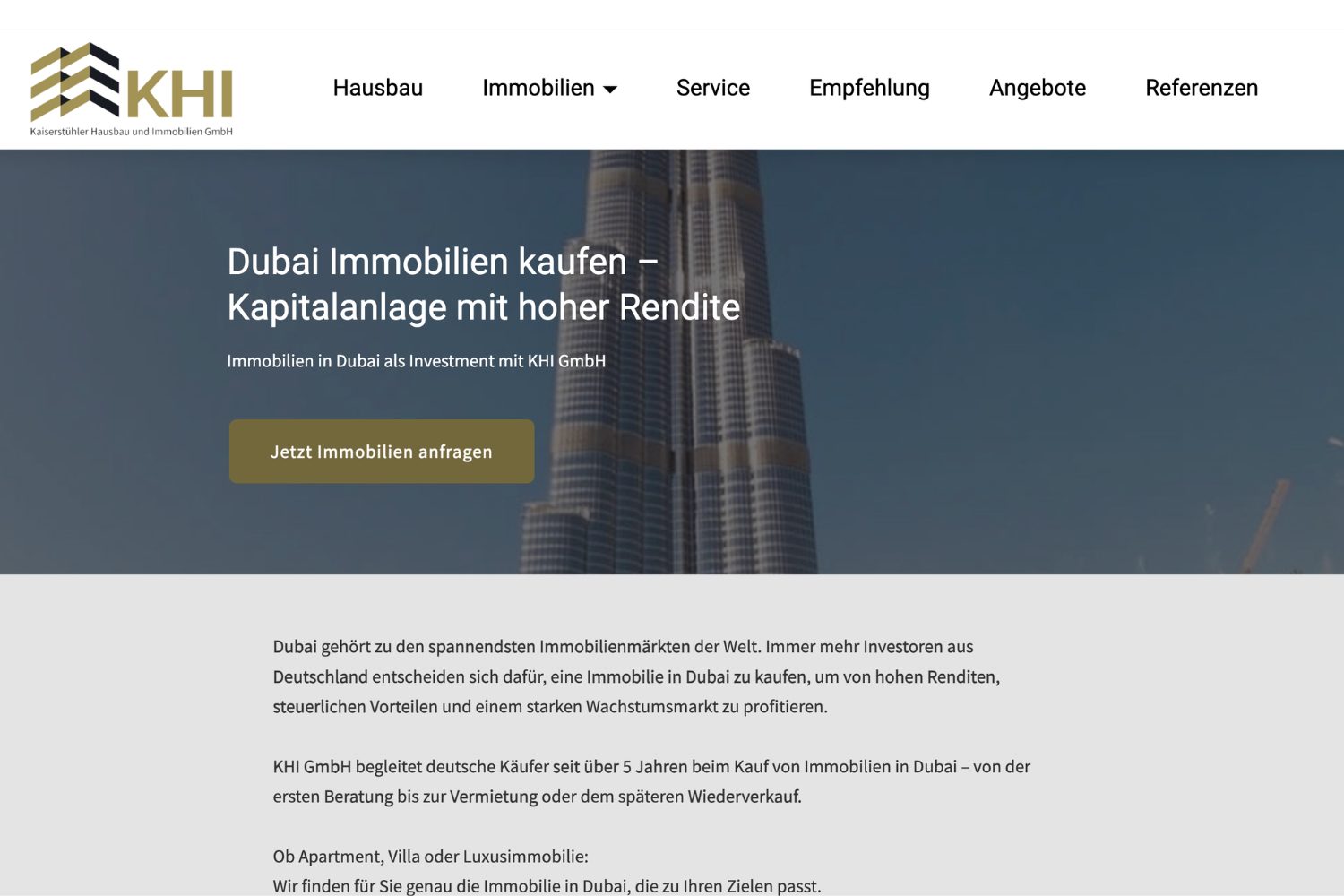 Seo-Optimierung und Texterstellung für die Immobilienmakler KHI GmbH am Kaiserstuhl.