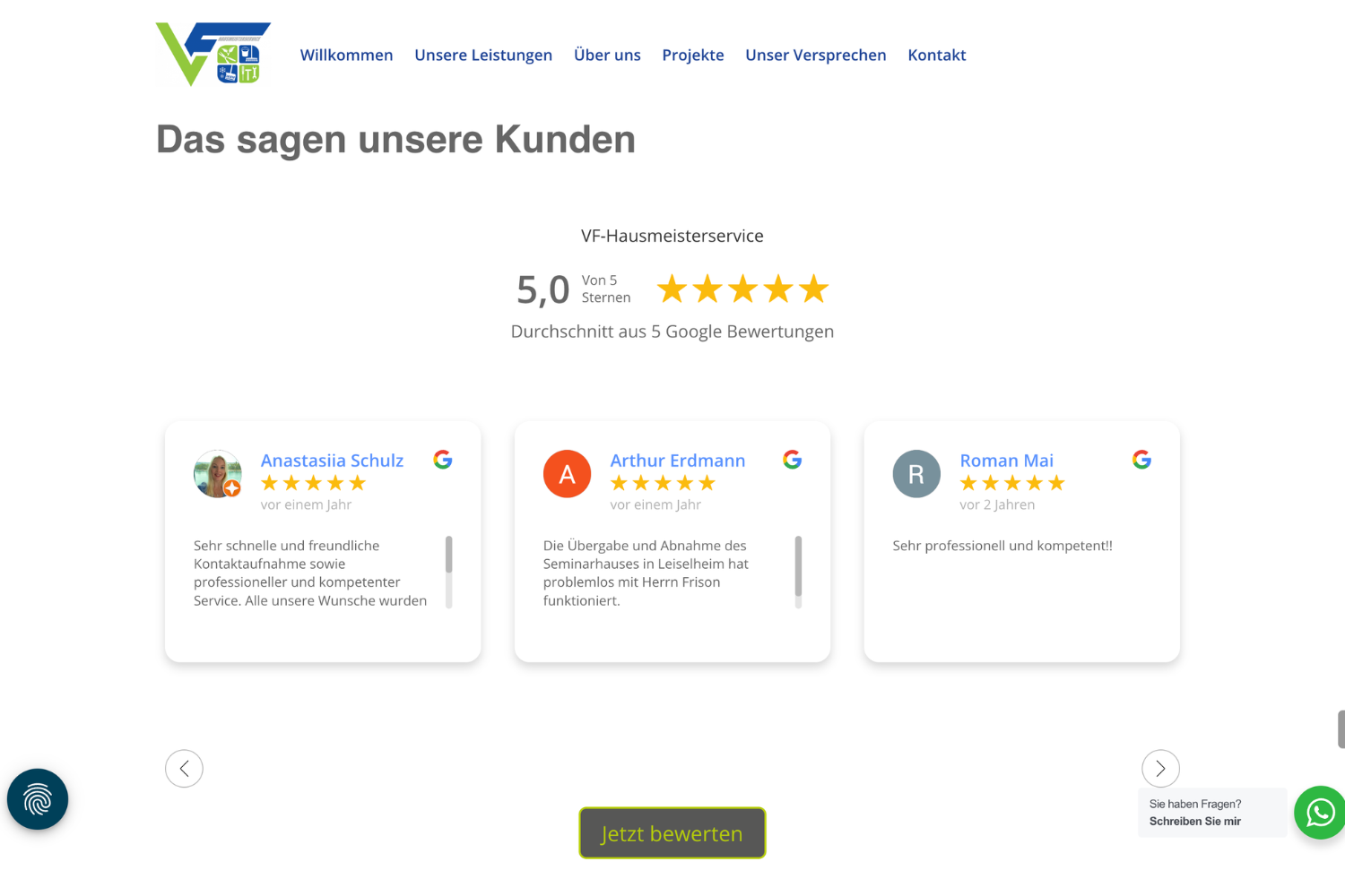 Webprojekt von Lara Stehlin Digital in der Ortenau , Freiburg und Landkreis Emmendingen: VF Hausmeisterservice am Kaiserstuhl.