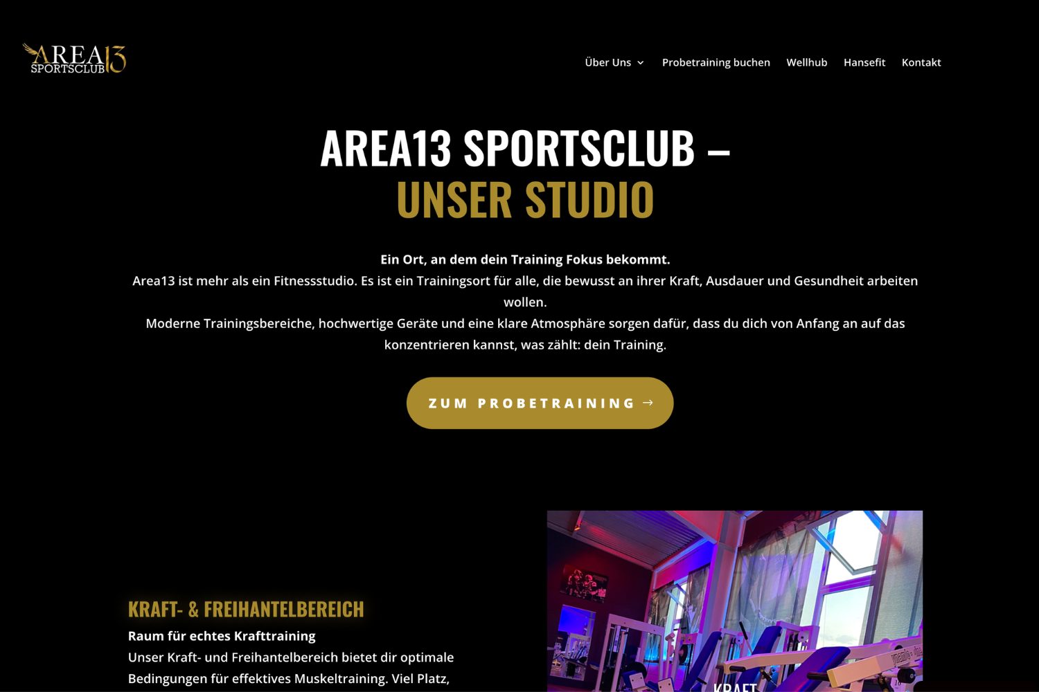 Webprojekt von Lara Stehlin Digital in Ettenheim und Umgebung: Redesign der Website des Fitnessstudios Area13 Sportsclub in Ettenheim.